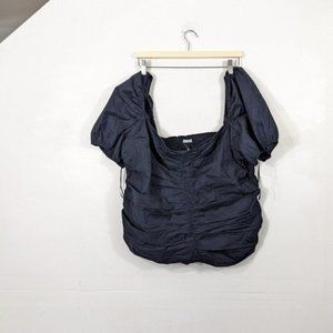 REFORMATION Women's Navy Blue Radish Fitted Bodice Puff Sleeve Top Size 24 PLUS